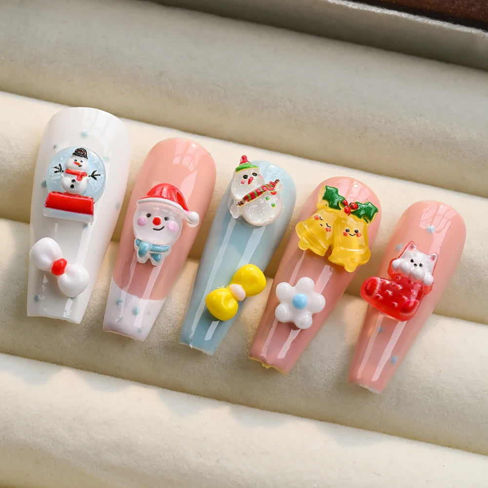 50Pcs/Lot 3D Cute Christmas Nail Art Decoration Kawaii Santa Claus Elk Snowman Rhinestones Flat Back Resin Xmas Manicure Parts