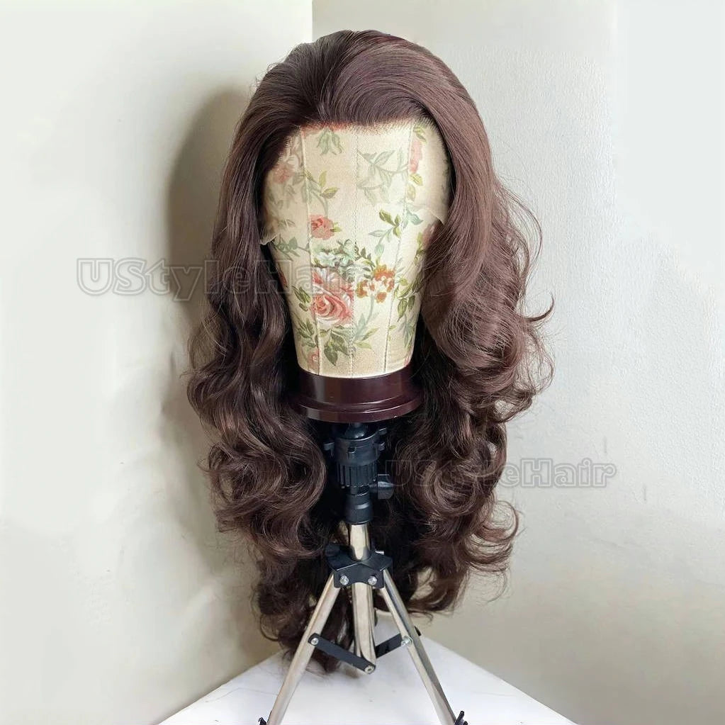 Brown Long Body Wave Wig 13x4 Lace Front Wigs for Women Heat Resistant Synthetic Hair Glueless Natural Hairline Wigs Daily Use