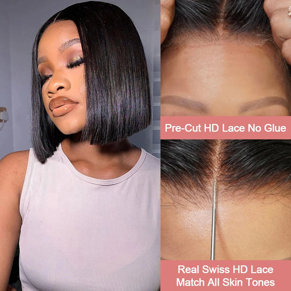 Transparent Lace Frontal Wigs Human Hair 250 Density 13x6 Short Bob Wig Burmese Bone Straight Bob Wigs Pre Plucked 13x4 Lace Front Wigs 14 16 inch For Women