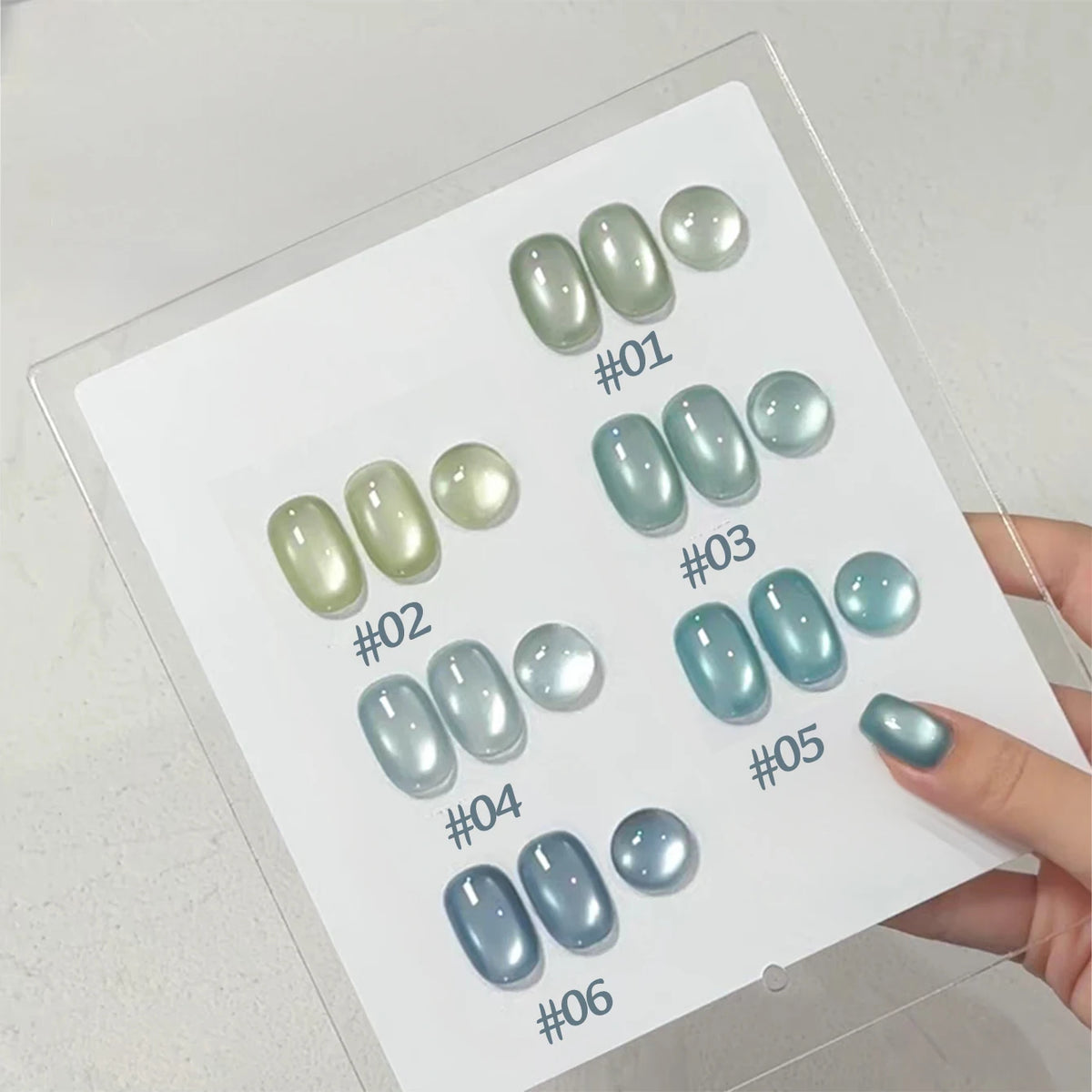 ZH 1-6Pcs 12ML Blue Purple Dual Color Aurora At Eye Gel Nails 2025 New Press On Glass Bead French Nails Phototherapy Nails