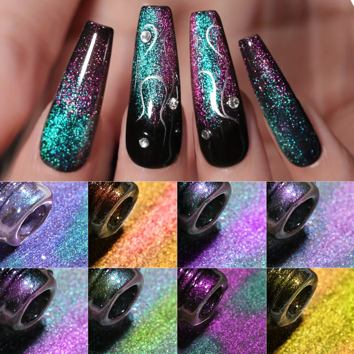 8pcs 15ml Cat Eye Nail Polish Set Contains Magnets Reflective Cat's Eye Magnetic Nail Gel Soaking UV LED Gel Salon Female Nail