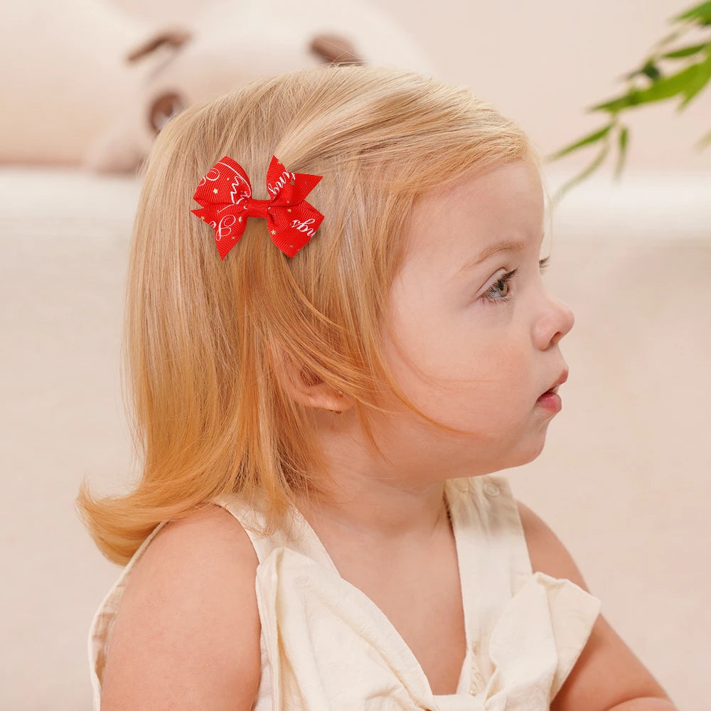 6Pcs/set Christmas Element Ribbon Bow Hair Clip Set Children's High-quality Ribbon Bow Hair Accessory Hairgripes