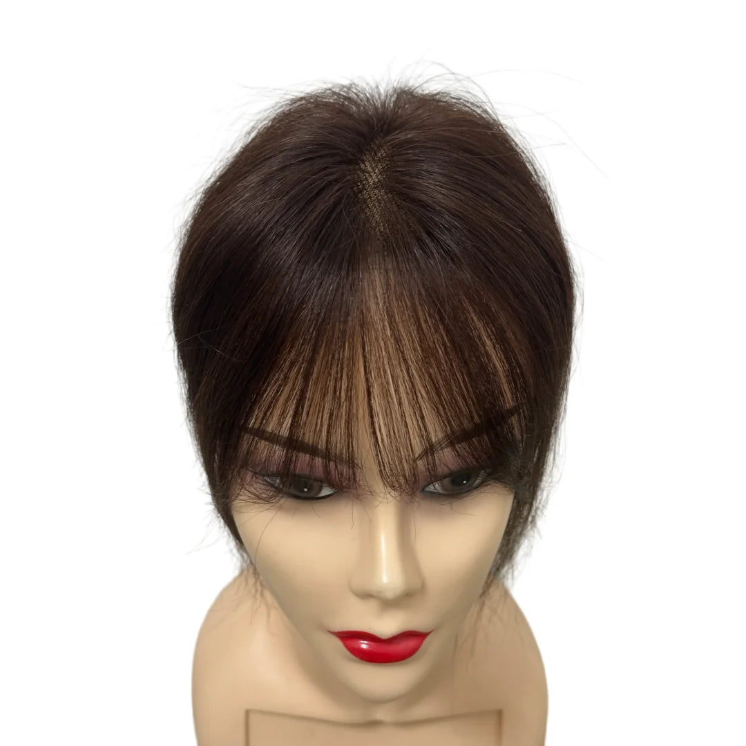 7x10cm Breathable Lace Human Hair Toppers 10 Inch Invisible Clip In Bangs for Women Natural Hairpieces Cover Thinning Hair Daily