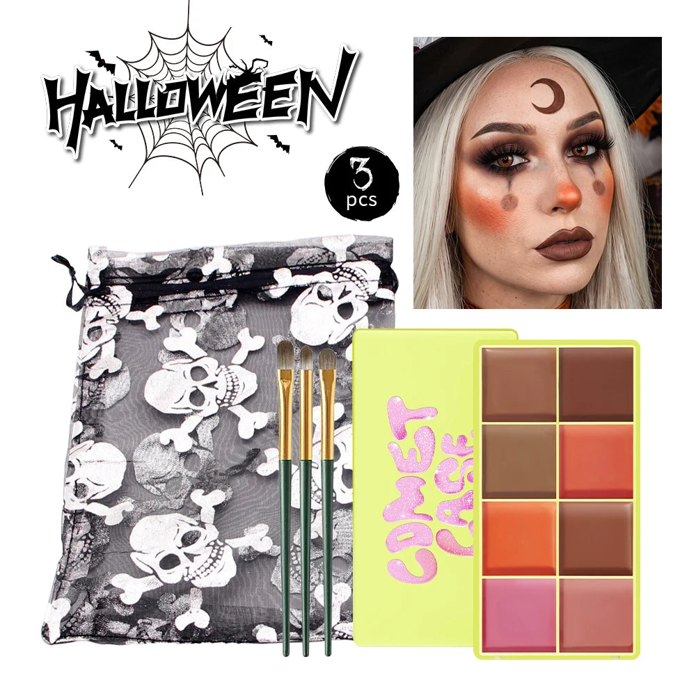 8 Shades Eyebrow Blush Palette With 3Pcs Makeup Brushes  Matte Shimmer Shadow Long Lasting Cosmetics Halloween Makeup Set