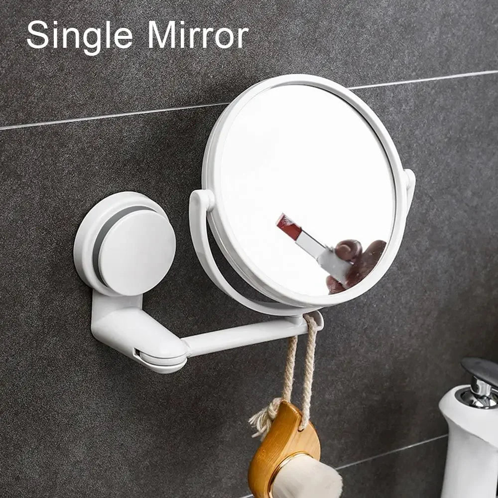 Rotating Plastic Folding Vacuum Suction Round Bath Accessorie Makeup Supplies Vanity Mirror Shave Mirrors Wall Hang Bath Mirror