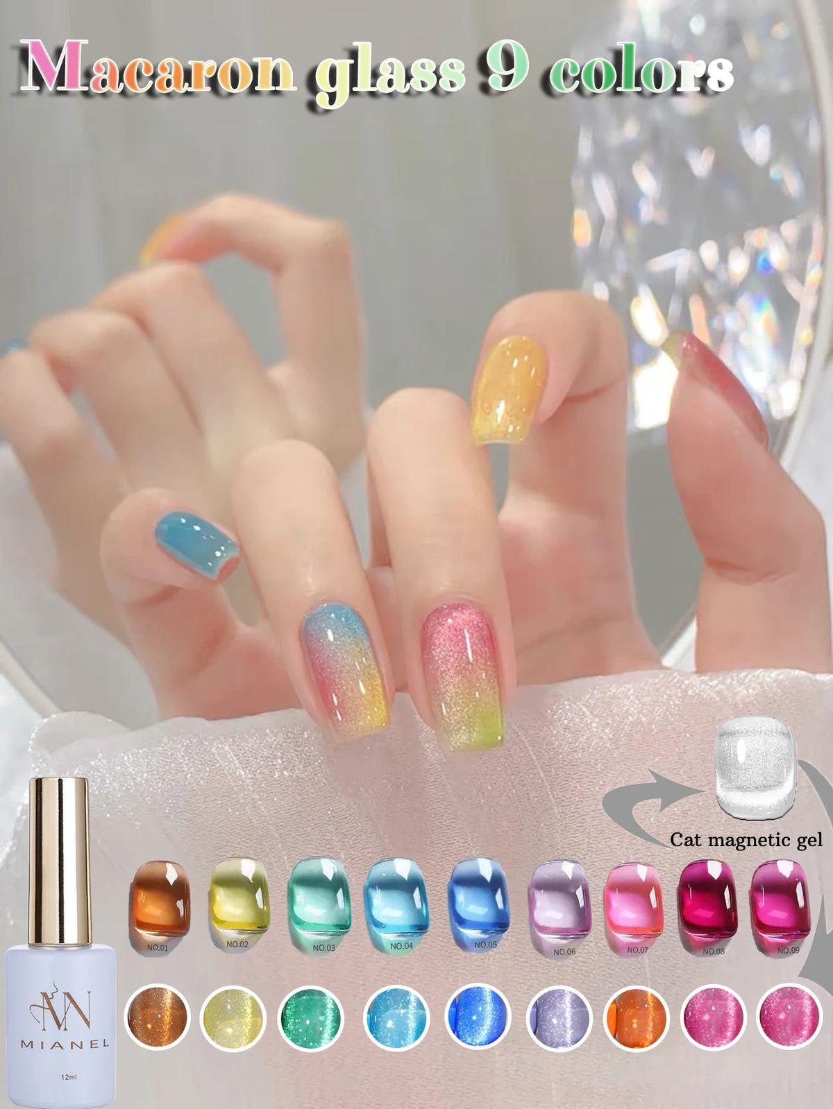 MIANEL 12ML Candy Glass Gel Nail Polish Set Ice-Clear Dopamine Spring Nails Fantasy Nail Art 1-10 Pcs