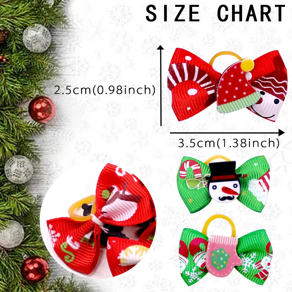10/20 Pcs Christmas Pet Dog Bow Decoration Cat And Dog Hair Red And Green Bow Rubber Band Pet Grooming Head Flower Accessories