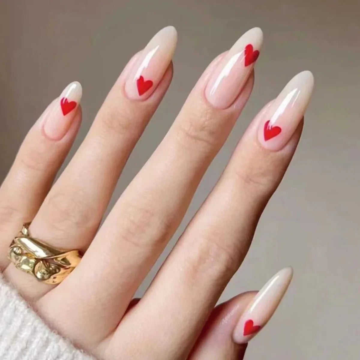 24 Pcs/Set Valentine's Day Long Almond Fake Nails Shape Novelty Pearl Bow Love Press on Nails Art Full Cover Stick-on Nails Tips
