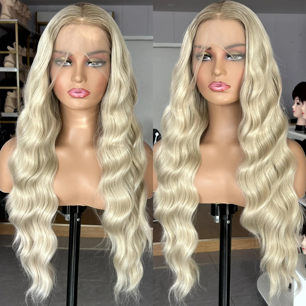 Long Blonde Brown Ombre Wig Long Curly Wavy Synthetic Lace Front Wig Middle Part 13X4 Loose Deep Wave Ash Blonde Wigs for Women