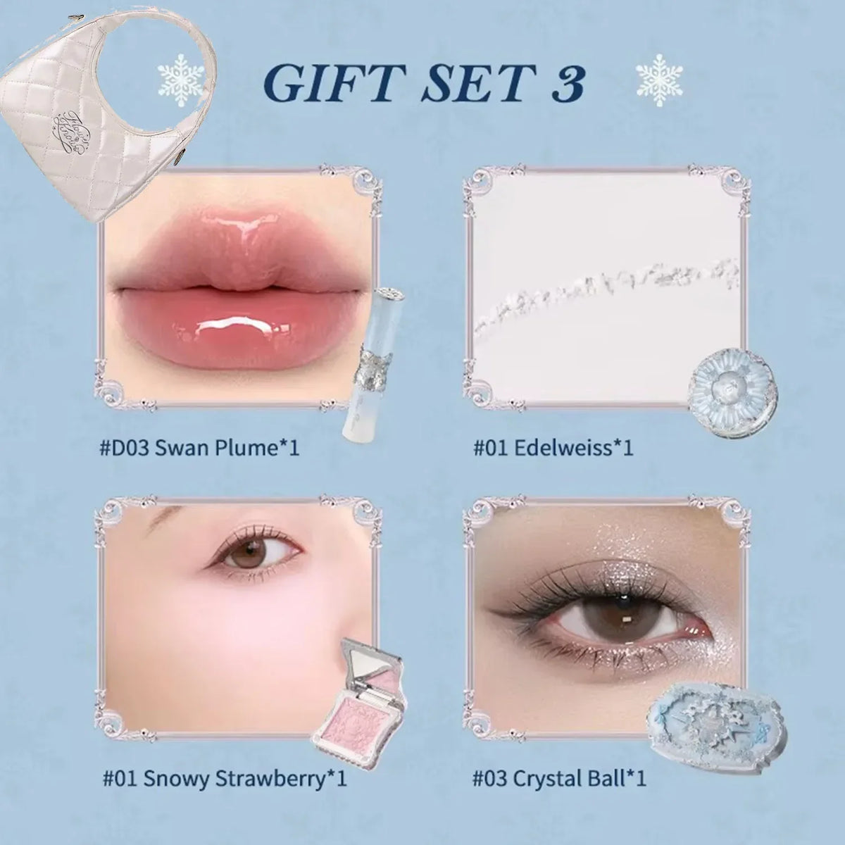 Flower Knows Snow Ballet Makeup Christmas Gift Set Eyeshadow,Blush,Lip Glaze Setting Powder with Cosmetic Bag Beauty Kit