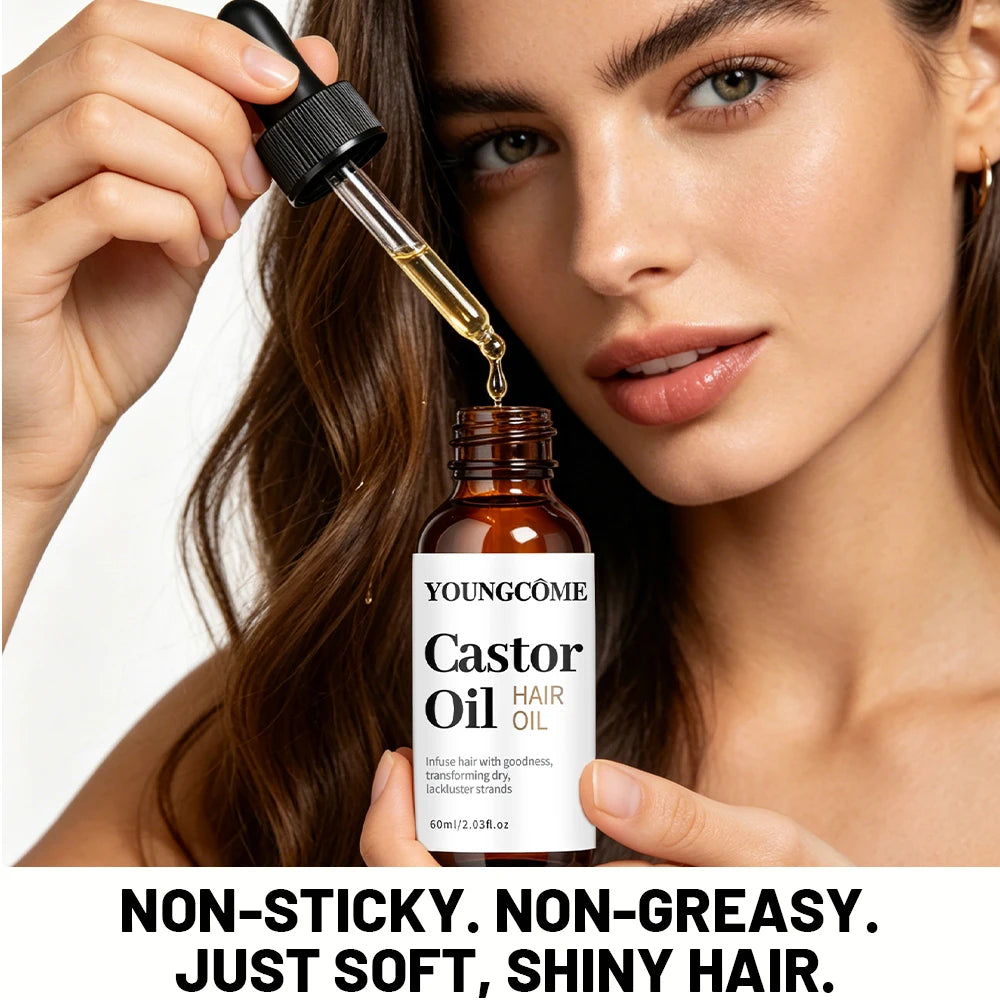 YOUNGCOME Castor Hair Oil Moisturizing Serum For Dry Damaged Hair Frizz Control Split Ends Care Shine Boosting Treatment