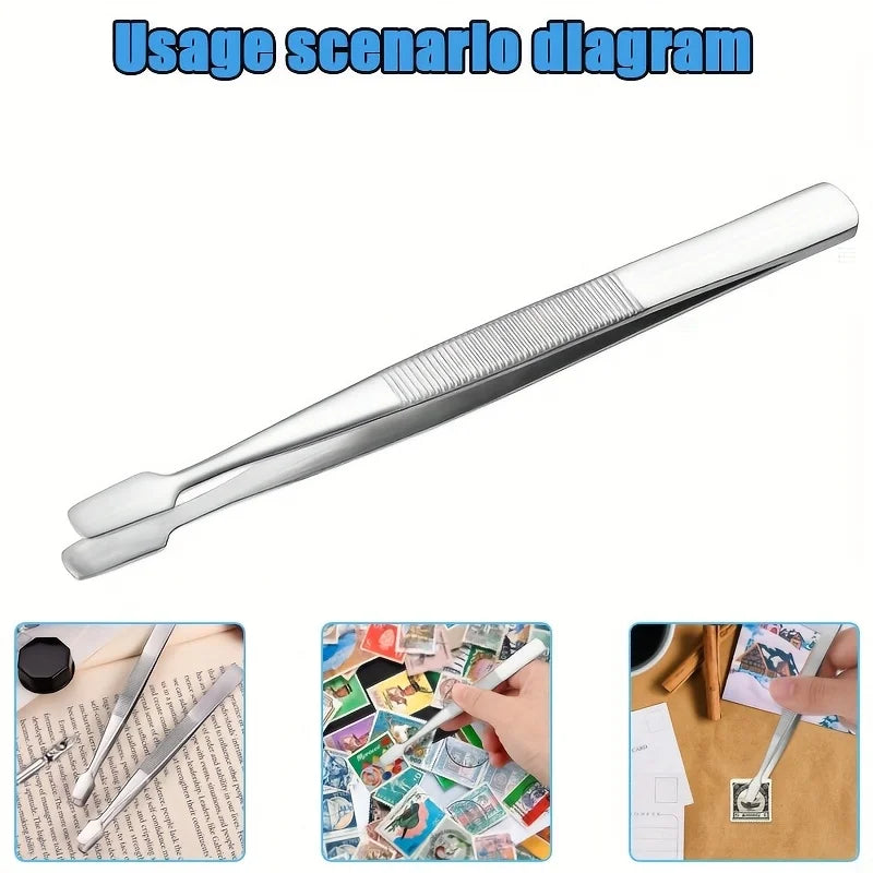 1/2 Pcs Stainless Steel Stamp Tweezers Stamp Collection Tools Flat Wide Tip Precision Tweezers Ideal for Collecting Stamps