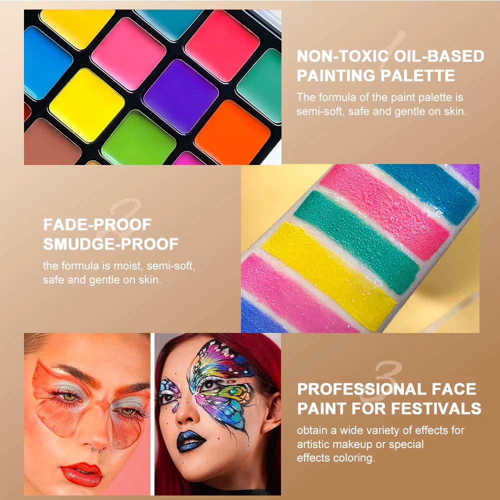 22 Color Face Body Painting Kit for Kids Adults,Face Paint Makeup Palette with Brush,Halloween Carnival Artist Cosplay Art Party
