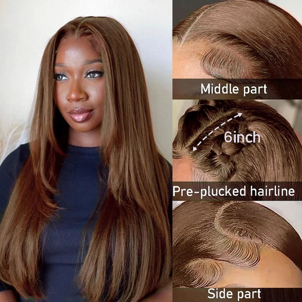 Chocolate Brown Layered Cut Lace Front Wigs HD 13X6 Straight Lace Front Wig For Women Synthetic Butterfly Haircut Glueless Wigs