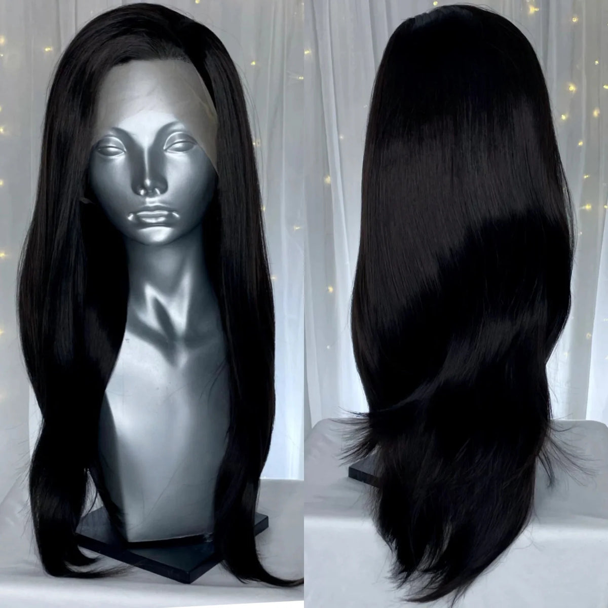 Long Wavy Dark Brown Synthetic Lace Front Wigs for Women Free Part Layered Cut Natural Wave Brunette Colored 13X4 Wigs Daily Use