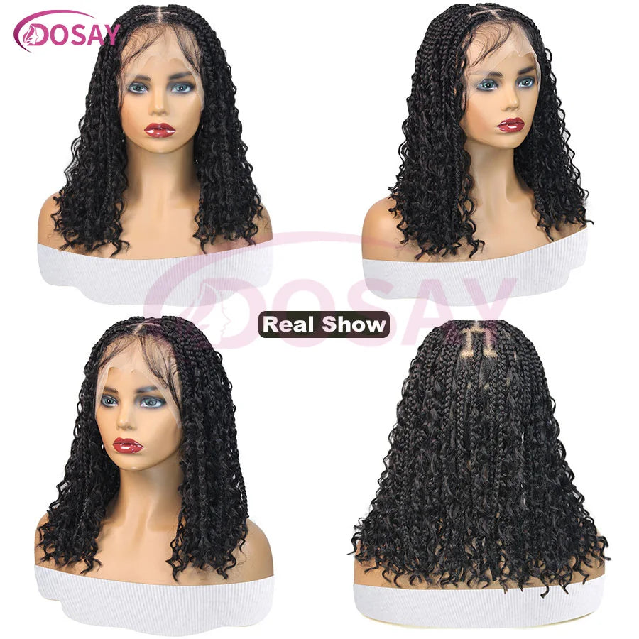 Short 12 Inch Bohemian Curly Braided Full Lace Front Wigs Knotless Box Braid Bob Wig Women Synthetic Locs Goddess Cornrow Braids