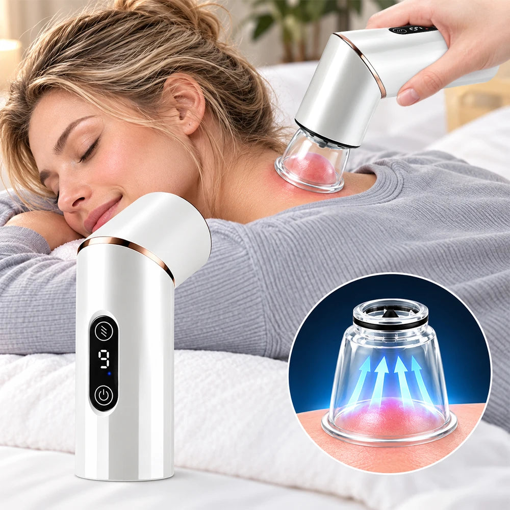 Rotatable Suction Cupping Set Beauty Massager with 6 Glass Jars Anti Cellulite Cupping Vacuum Slimming Red Light Guasha Massage