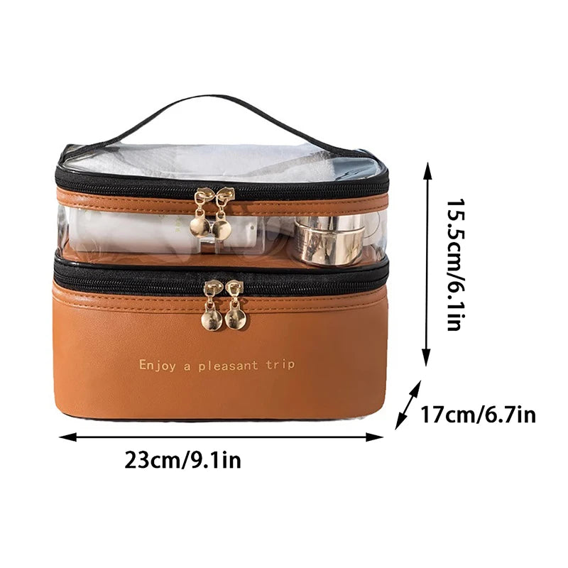 2026 Waterproof PVC Women Cosmetic Bag Portable Traveling Leather Toiletries Big Capacity Travel Makeup Organizer