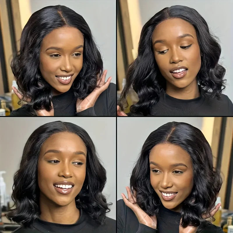 13x6 Hd Lace Frontal Wigs Glueless Human Hair Short Bob Wigs Body Water Wave Lace Front Wigs Brazilian Virgin Hair Natural Black