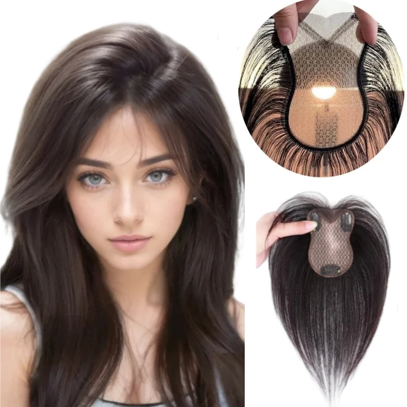 Ultra-Thin Mesh Hair Toppers 8x11cm Clip-In Bangs Hairpiece for Women Fluffy Real Hair Increase Volume Cover White Hair