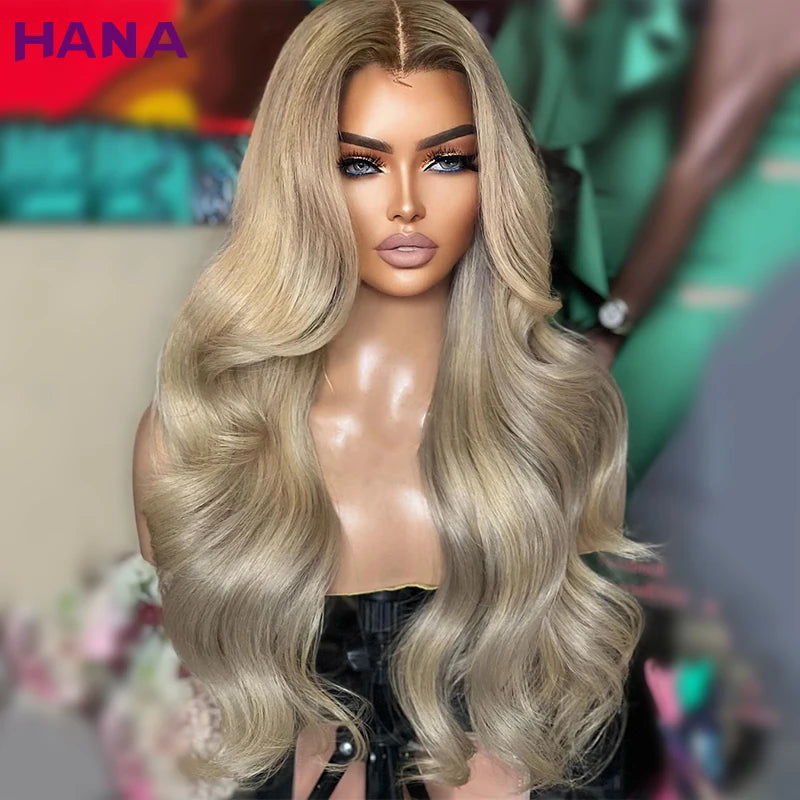 Highlight Ash Brown Blonde Colored 13X6 Lace Frontal Wig Bleached Knots 7X5 Lace Closure Wig Human Hair Drawstring Wig For Women