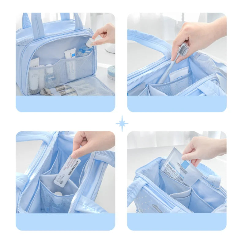 Large-capacity Partitioned Makeup Bag Sweet Cute Strawberry Musical Notes Handbag Portable Multi-layer Travel Toiletry Bags