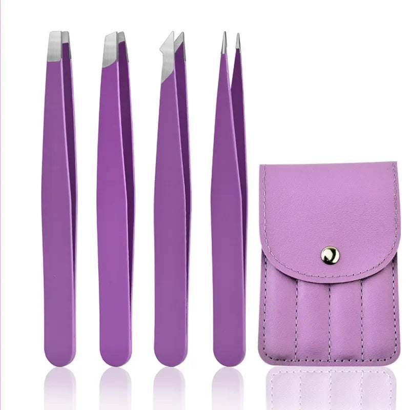 1/4pcs Stainless Steel Tweezers Kit Eyebrow Eyelash Tweezers with Storage Bag Hair Removal Tweezers for Beauty Salon&Home Use