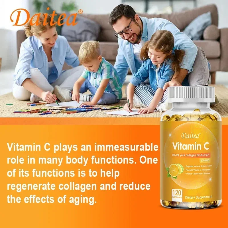 Vitamin C 2000 Mg Capsules, Nutritional Supplements - Immunity, Collagen Boosters and Antioxidants, Skin Health, Vitamin C