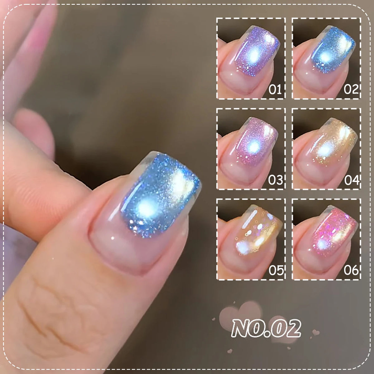 ZH 1-6Pcs 12ML Blue Purple Dual Color Aurora At Eye Gel Nails 2025 New Press On Glass Bead French Nails Phototherapy Nails