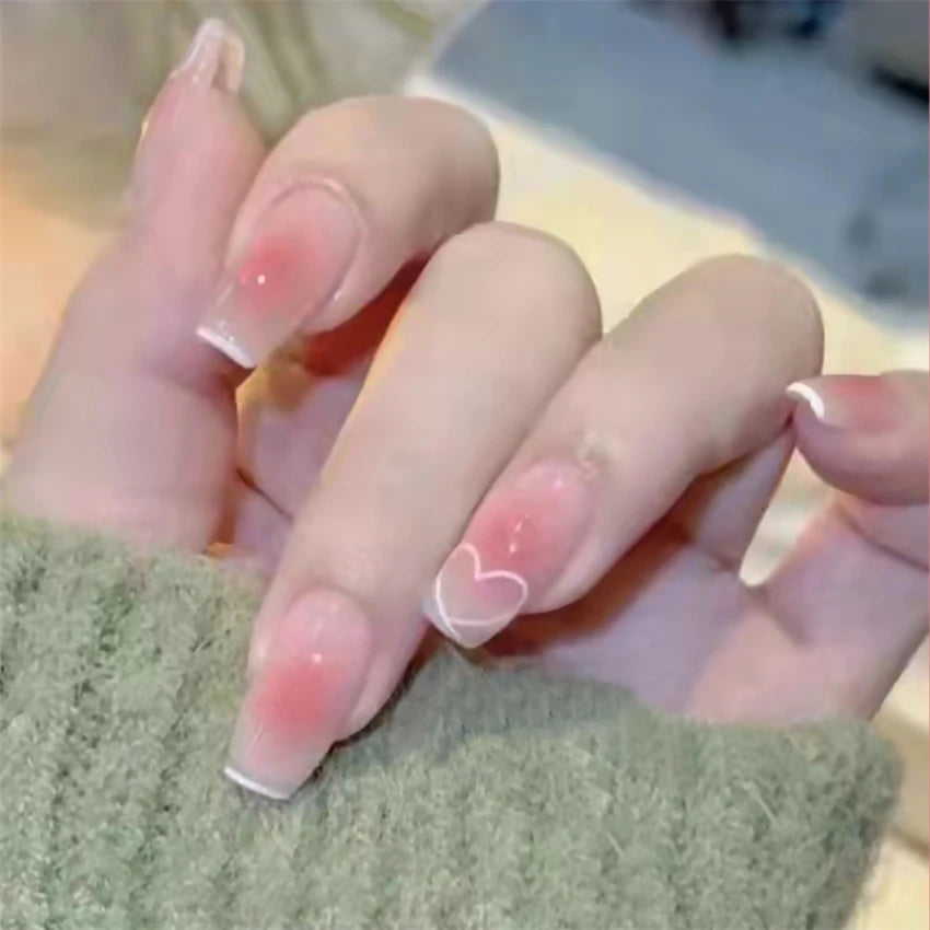 24 Pcs/Set Valentine's Day Long Almond Fake Nails Shape Novelty Pearl Bow Love Press on Nails Art Full Cover Stick-on Nails Tips