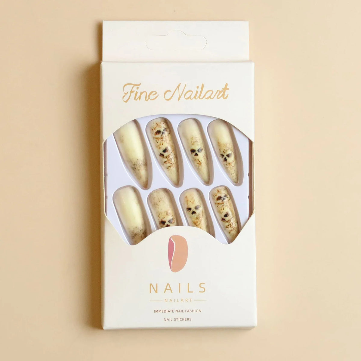 24Pcs Matte Stiletto Press On Nails False Nails Skeleton Nail Tips Halloween Gothic False Nail Kit for Cosplay Party Costume