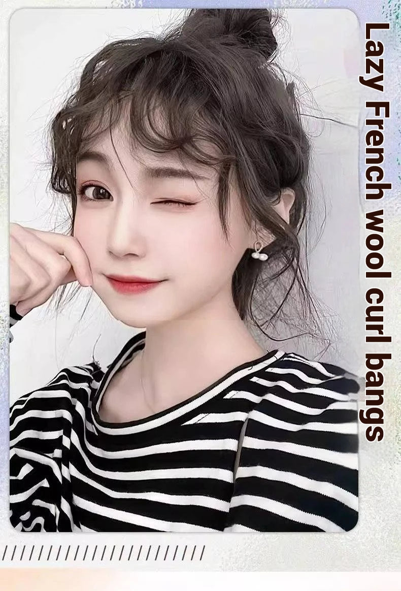 100% Human Hair Curly Bangs Toppers for Women Breathable Lace Base with Clips Curl Baby Hair Fringe Hairpiece for Thinning Hair