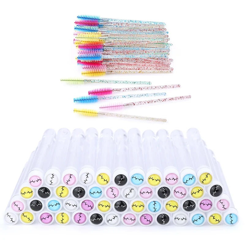 100PCS Disposable Eyelash Brushes Reusable Eyelashes Brush Lash Spoolies Brush Dust-proof Cleaner Storage Tubes Makeup Tool