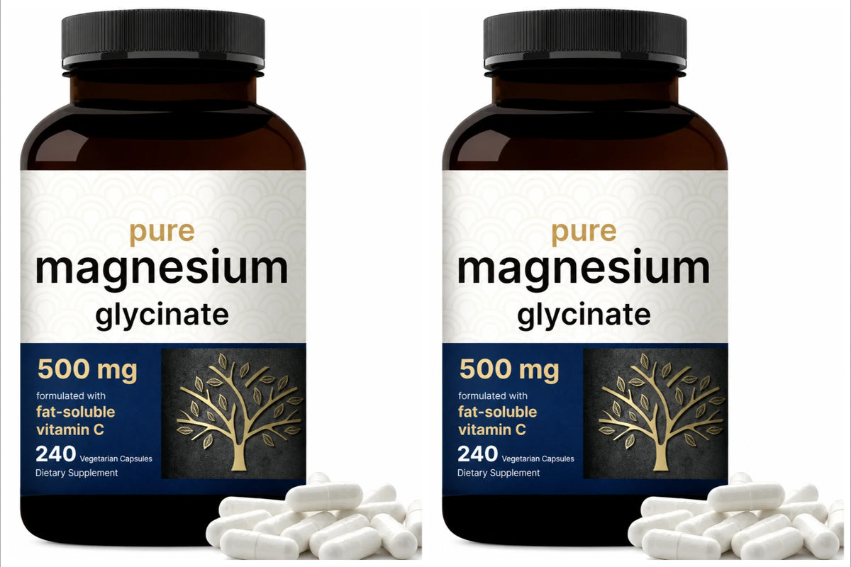 Pure Magnesium Glycinate 500mg Capsules with Vitamin C Supports Relaxation Muscle Nerve Health Bone Support 240 Capsules