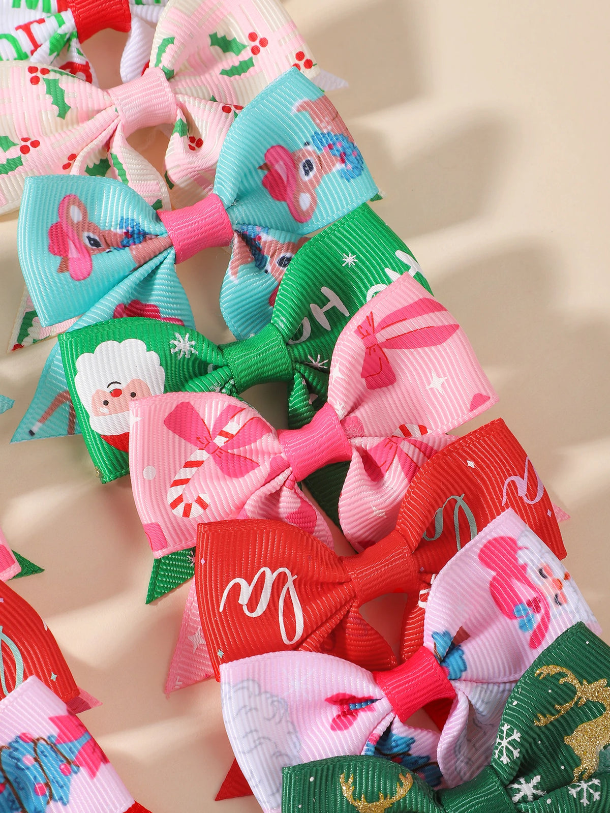 20Pcs New Year Ribbon Bows Hair Clips Set for Baby Girls 2.4' Christmas Elk Santa Bowknots Hairpins Headwear Hair Accessories