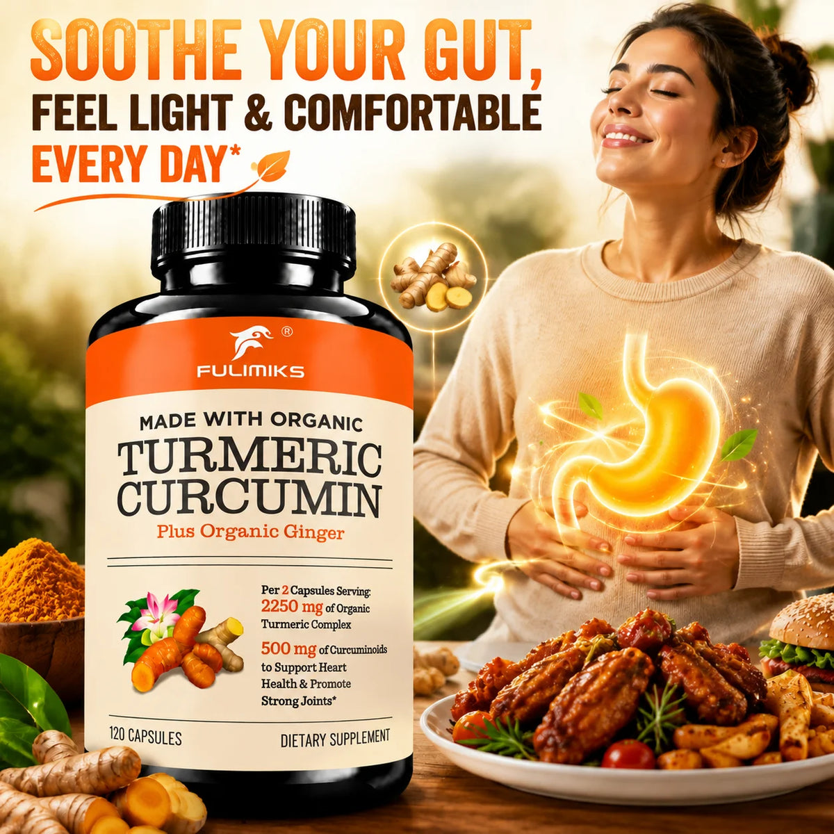 Curcumin Turmeric 2250mg, Advanced Absorption,with Curcuminoids, BioPerine Black Pepper Extract, Joint, Immune Health Support