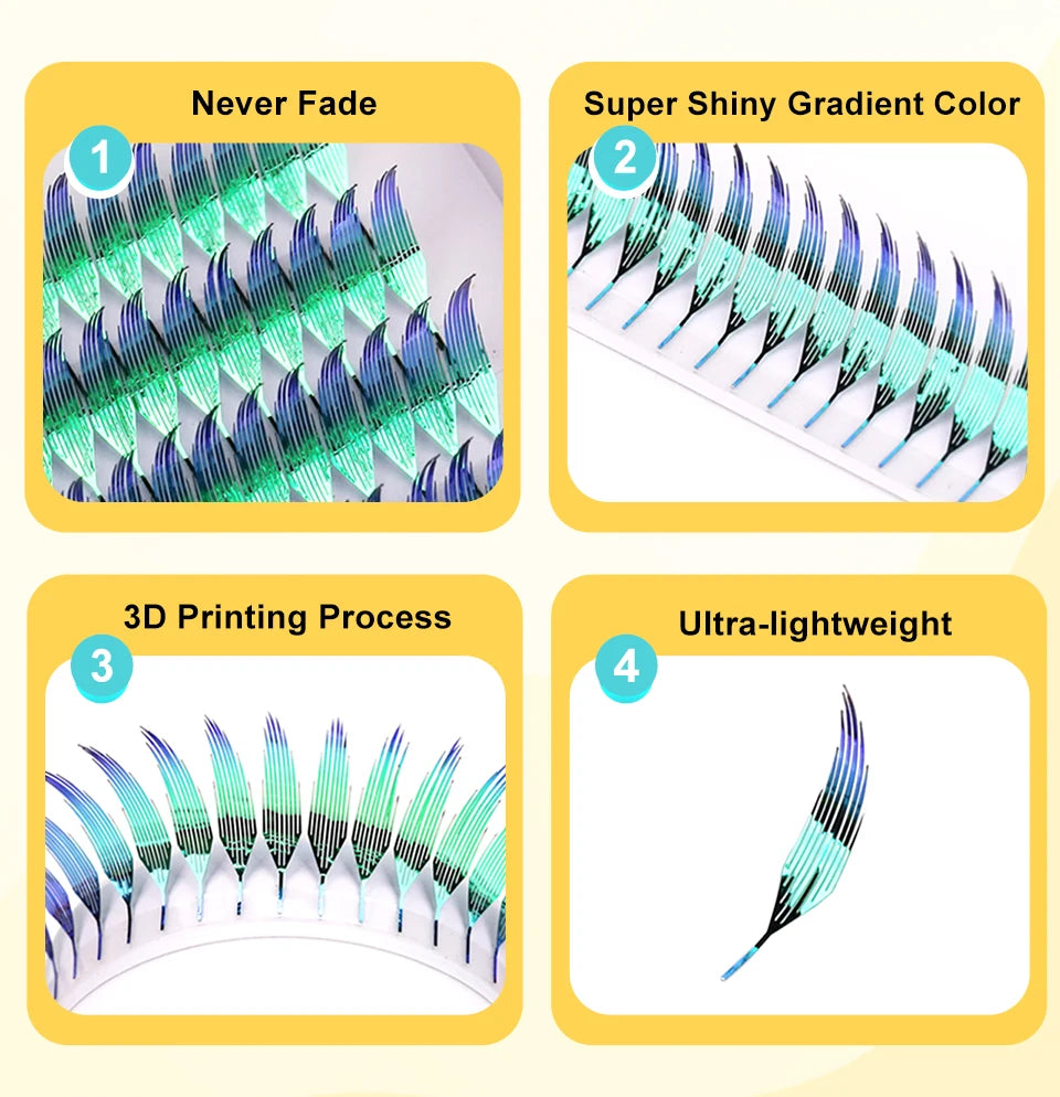 AGUUD Glitter Comic Spire Russian Volume Eyelash Extension Aurora Anime Feather Shape Premade Fan Lashes Christmas Makeup Cilia