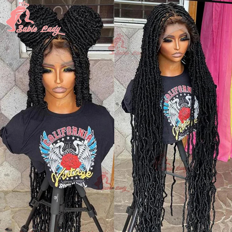 Long 40" Synthetic Knotless Braided Wigs Dreadlock Locs Braids Wigs for Black Women Twist Box Braids Full Lace Front Wig African
