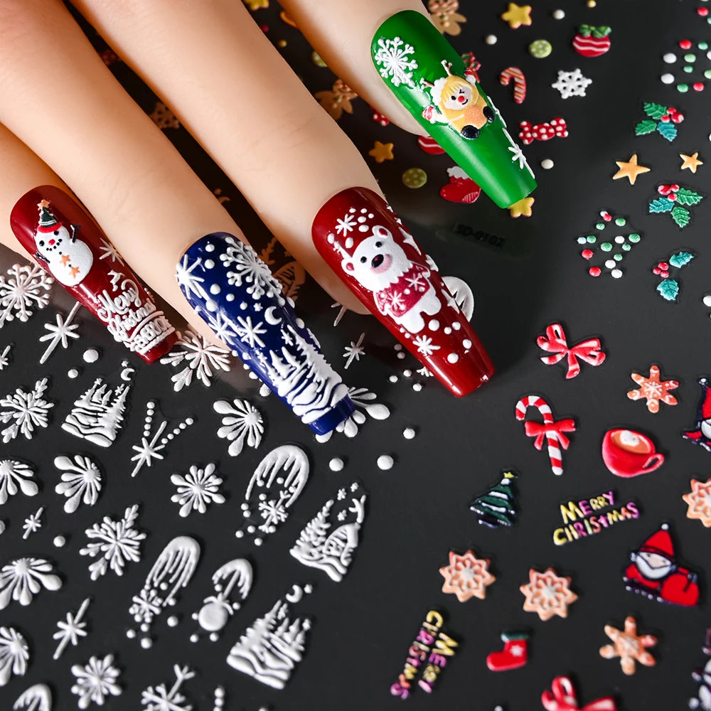 1sheet 5D Holly Berries Christmas Nail Declas Cute Polka Dots Christmas Trees Nail Stickers Gingerbread Man Snowflake Manicure
