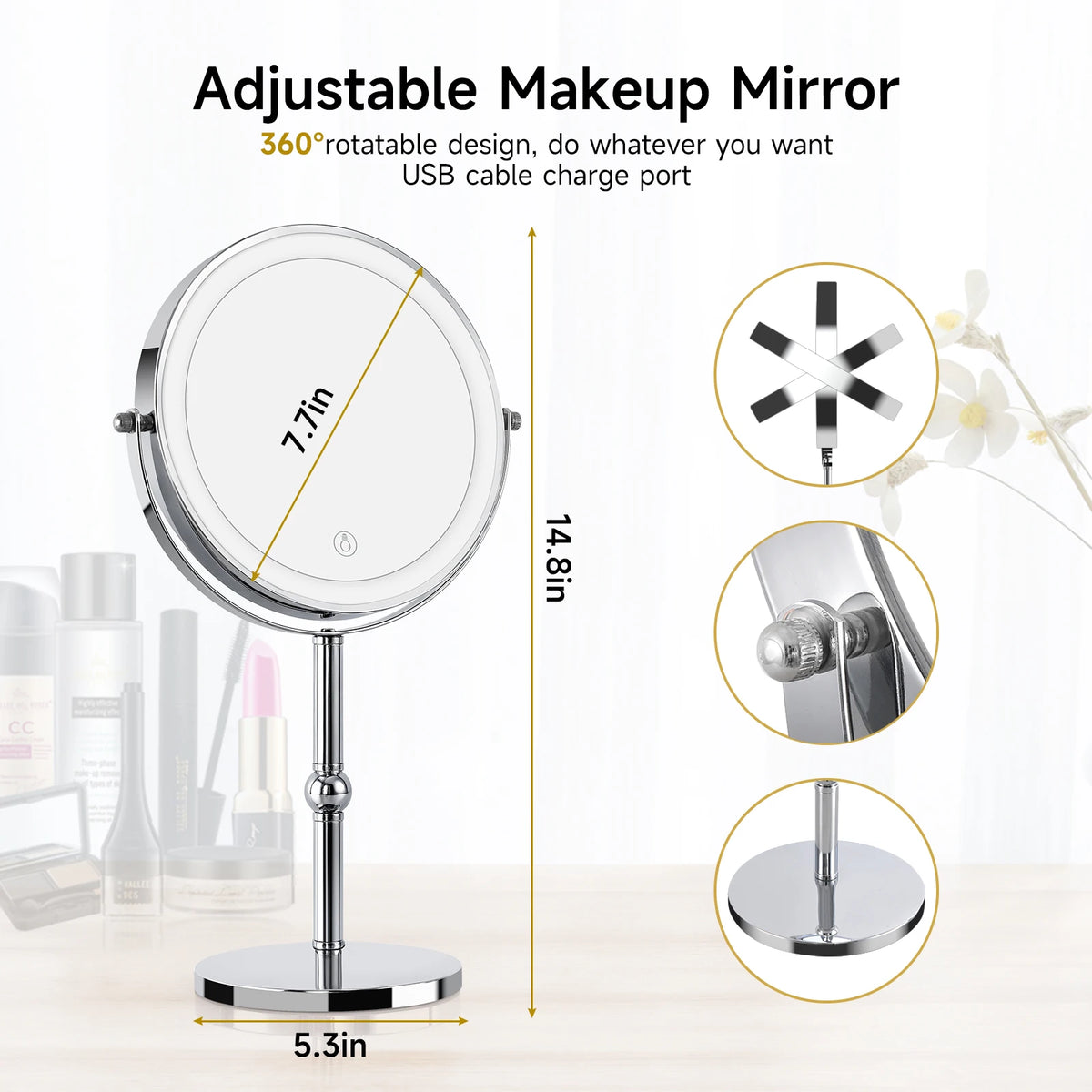 Touch LED Magnifying Makeup Mirror Double Sided 10X Magnification Desk Vanity Mirror Bathroom Cosmetic Mirror