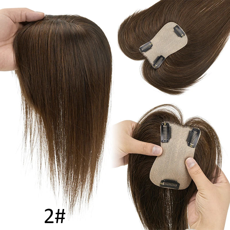 Silk Base Women Toupee Indian Human Hair Wigs Straight Clips in Human Hair Extension 7x11cm Real Human Hairpiece Natural Topper