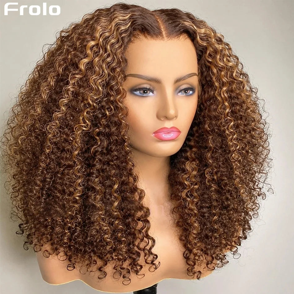 Curly Short Bob Wig Highlight P4/27 Honey Blonde 5X5 Hd Lace Closure Wig Deep Wave Human Hair Wigs For Women Virgin Human Hair Ombre Colored Glueless Frontal Lace Wig
