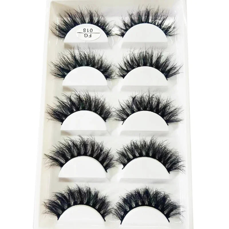 HBZGTLAD 5Pairs Handmade Mink Lashes Short False Eyelashes Dense Natural Long Messy Eye Lashes Reusable Stage Makeup Eyelashes