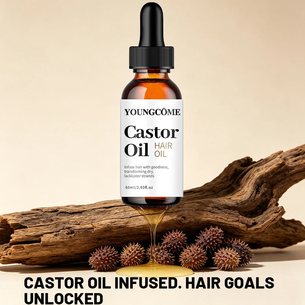 YOUNGCOME Castor Hair Oil Moisturizing Serum For Dry Damaged Hair Frizz Control Split Ends Care Shine Boosting Treatment
