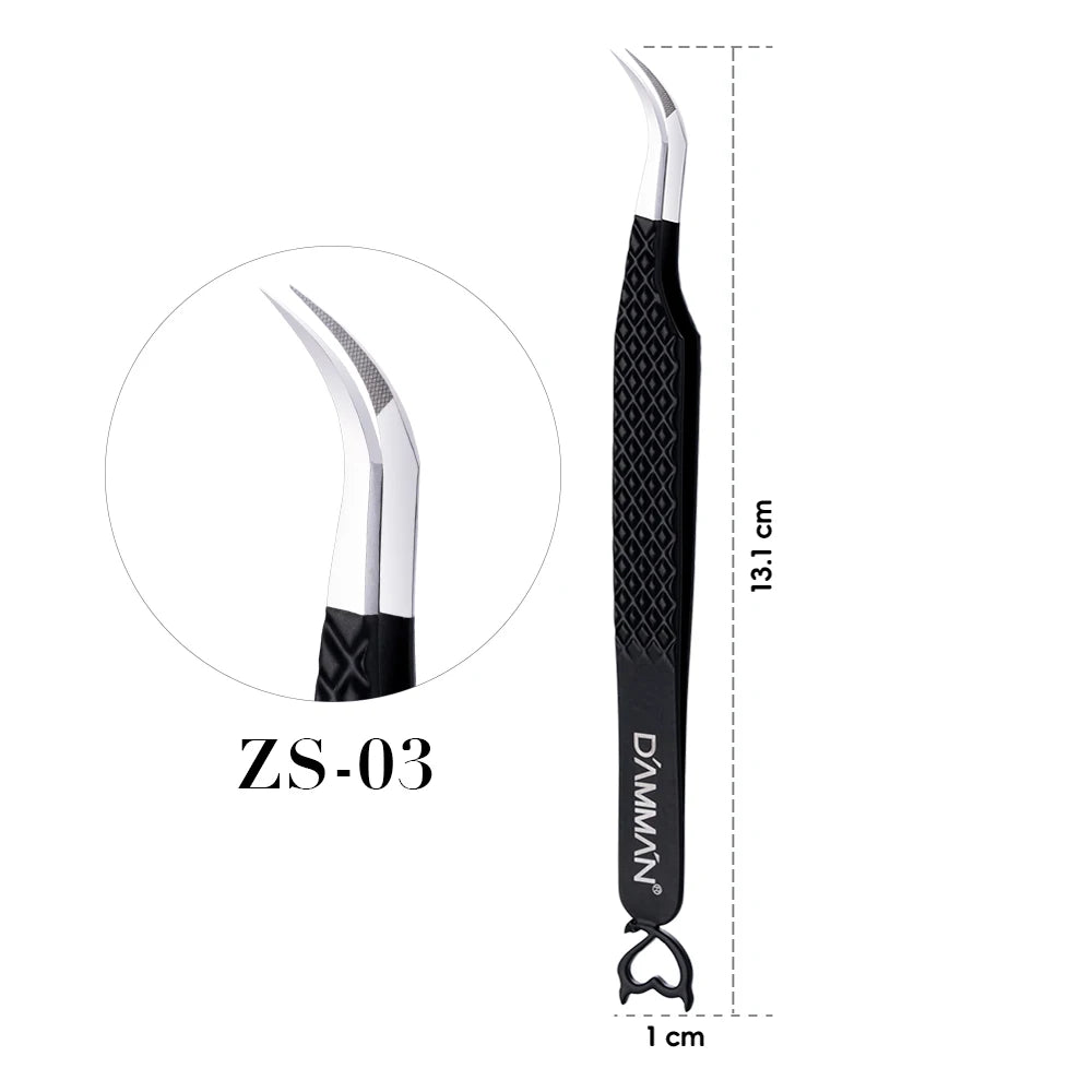 DAMMAN 3PCS Lash Tweezers Set Fiber Tip Tweezers for Eyelash Extension High Precision Eyelash Tweezers with Leather Case