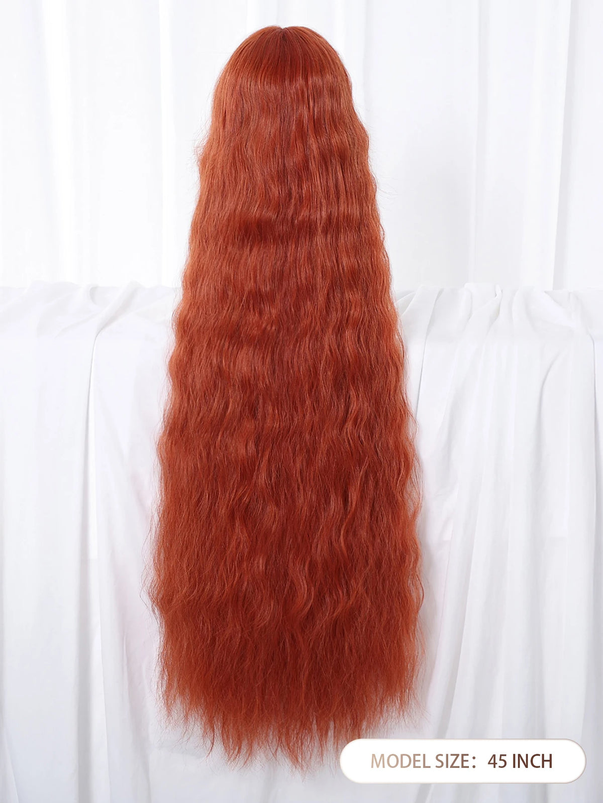Copper Red Super Long Curly Synthetic Wig with Bangs Ginger Lolita Wavy Heat Resistant Cosplay Halloween Party Wigs for Women