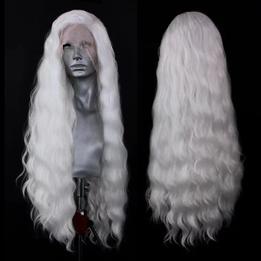 AIMEYA Platinum Wigs for Women Mix Blonde Synthetic Lace Front Wig Black Long Natural Wave Synthetic Hair Wig Daily Use Cosplay