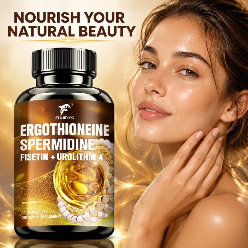 Ergothioneine Spermidine Supplement, with Urolithin A, Support Skin Elasticity, Antioxidant, Promotes Cell Protection, Skin Glow
