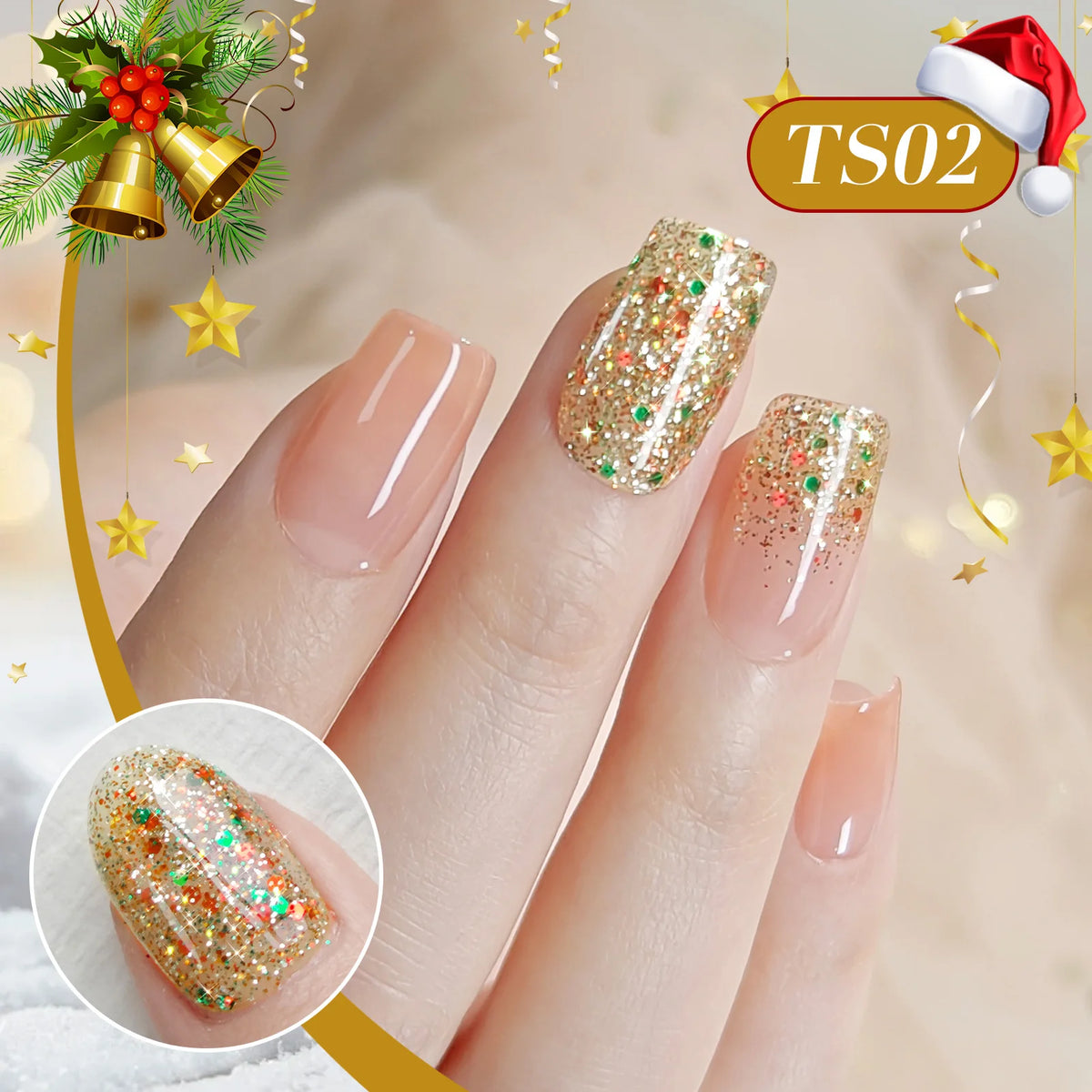 BORN PRETTY 1 Bottle 15ml Gold Sequins Jelly Gel Polish Christmas Semi Permanent Nail Art Manicure Soak Off UV Gel Nail Supplies