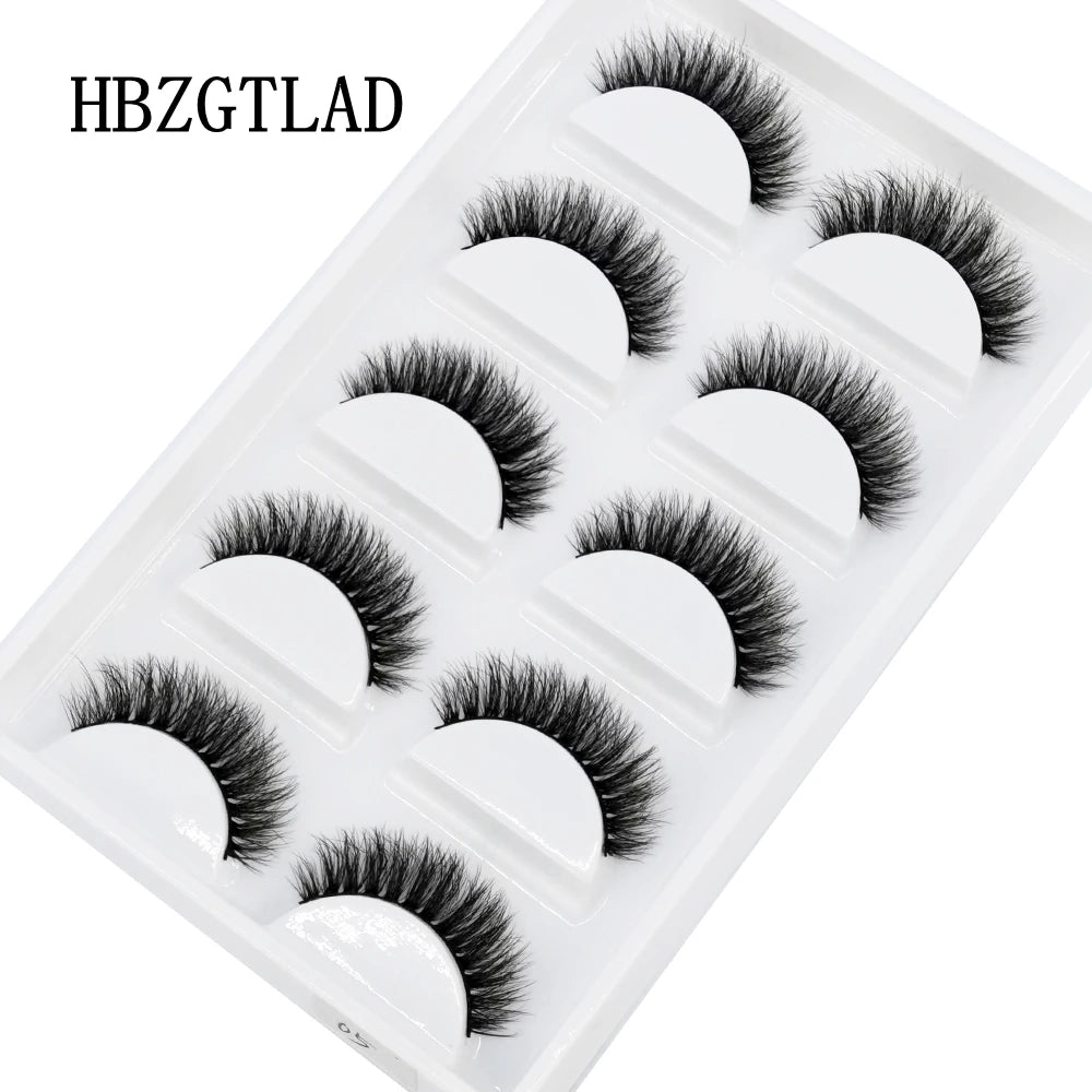 HBZGTLAD 5Pairs Handmade Mink Lashes Short False Eyelashes Dense Natural Long Messy Eye Lashes Reusable Stage Makeup Eyelashes